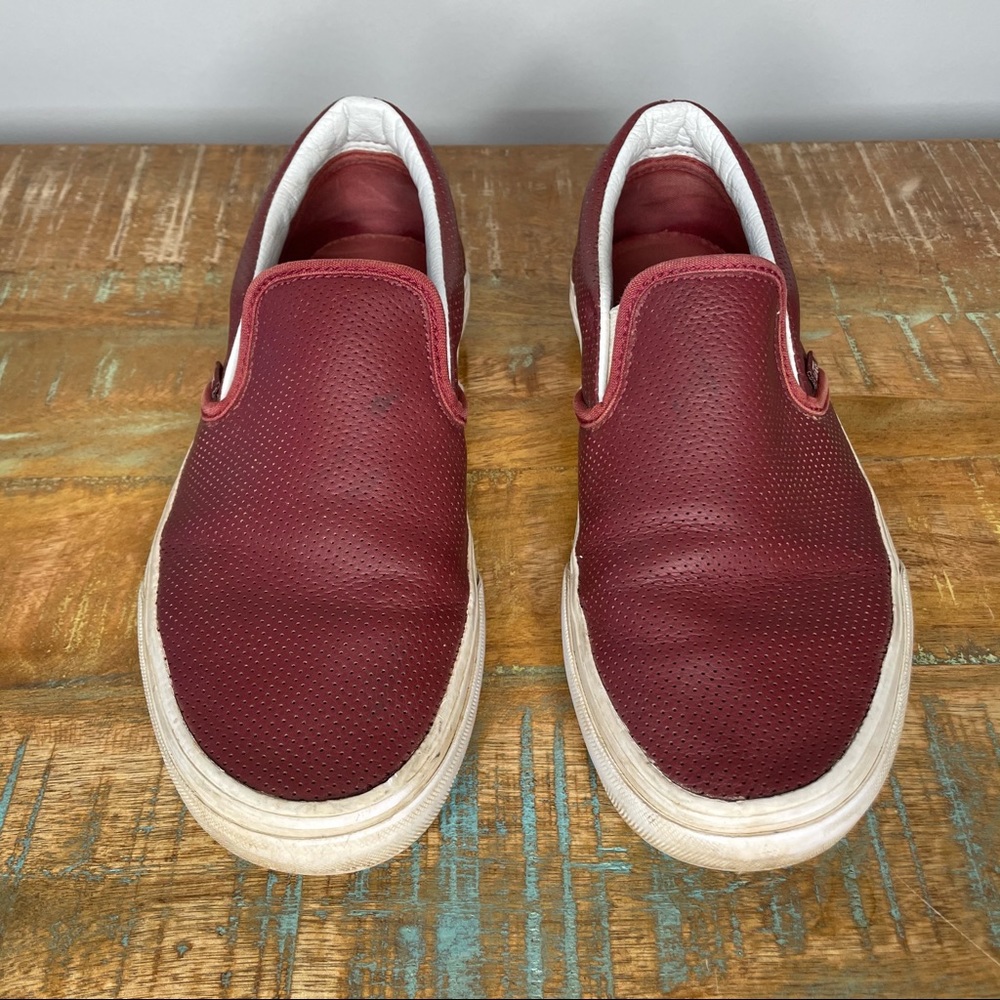 VANS Unisex Maroon Perforated Leather Slip Ons Men’s 6 , Women’s 7.5 - Picture 6 of 10